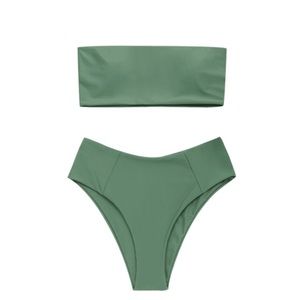 ZAFUL Green High Waisted Strapless Bikini Set